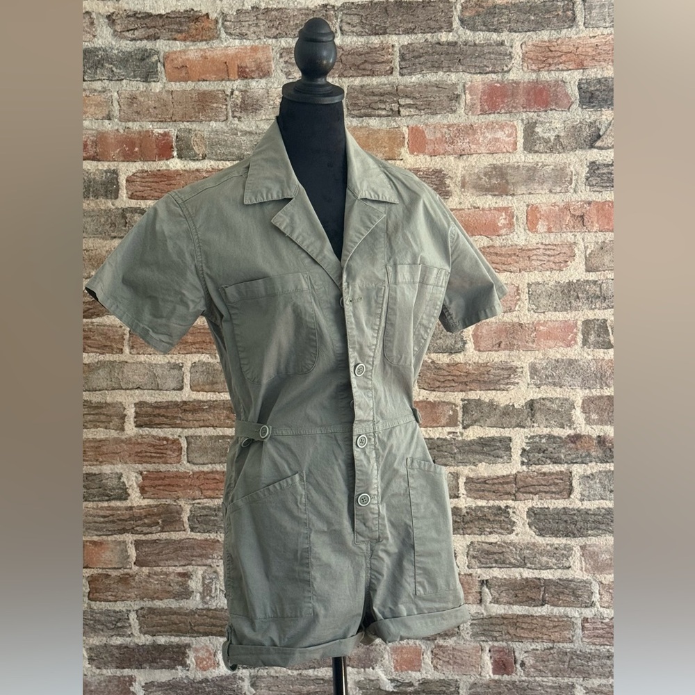 Pistola Olive Green Utility Romper Button Front Cargo Romper Size S